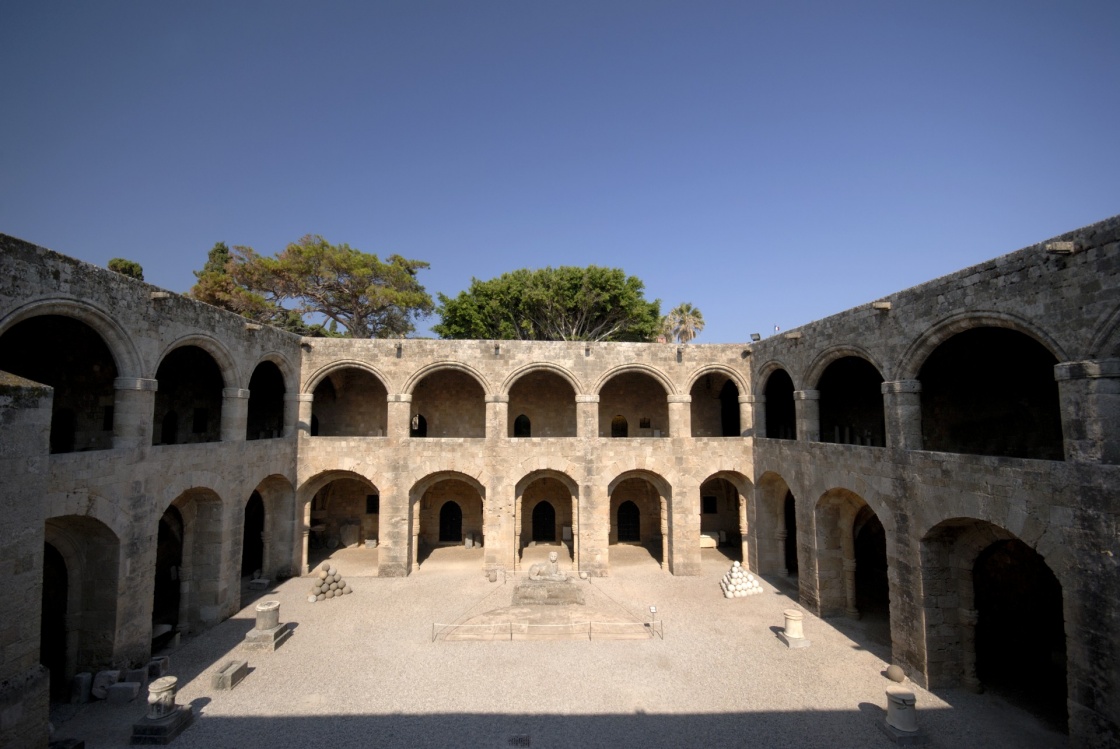 Archaeological museum building at historic Rhodes island in Greece.